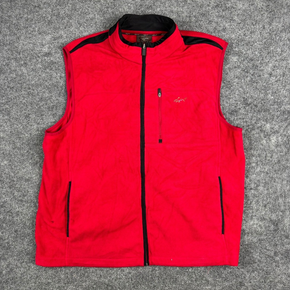 Greg Norman Vest Mens XXL Red Fleece Full Zip Mock Neck Golf Athletic Stain